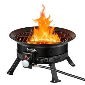 VEVOR Propane Fire Pit 19-Inch, 53,000 BTU Portable Gas Fire Pit, with Grill Grate & Lava Rocks, Adjustable Flame, Folding Legs