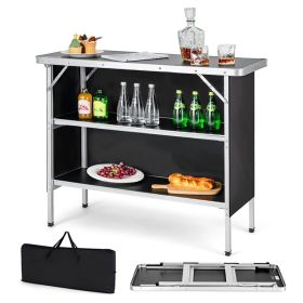 Folding Camping Table with 2-Tier Open Shelves for Outdoor BBQ
